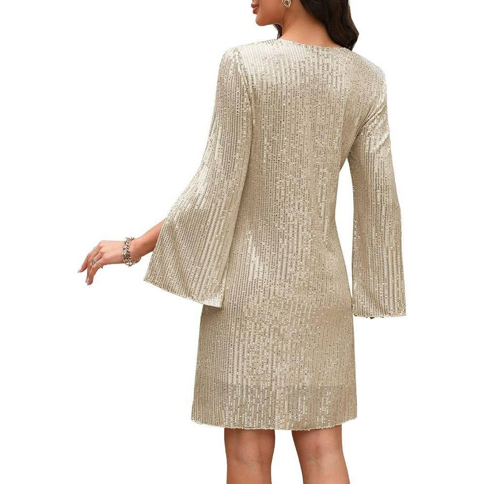 MSRP $90 COOAN Women's XL Wedding Guest Cocktail Formal Dress Lace Sequin Pro