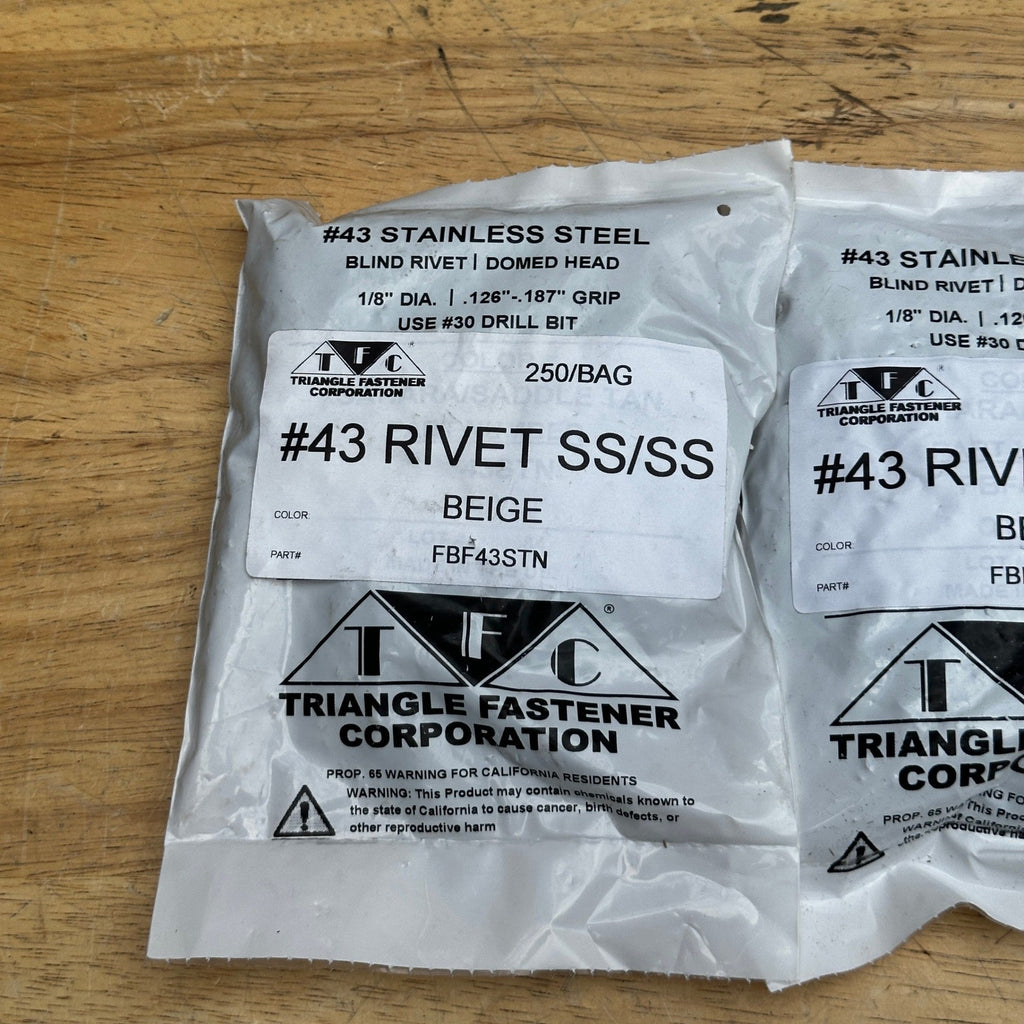 3 Pack of 250 Triangle Fastener #43 FBF43STN Beige Blind Rivet 1/8" Dia .126"