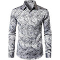 MSRP $42 ZEROYAA Men's S Silver Shiny Satin Rose Floral Jacquard Shirt Long