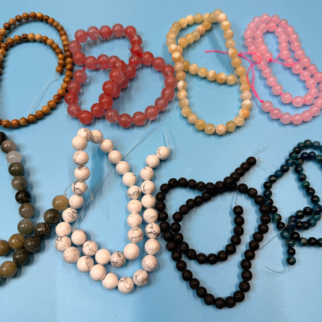Set of 10 Natural Gemstone Round Beads Strands 15" Sizes 6,8,10 mm 14oz №B13