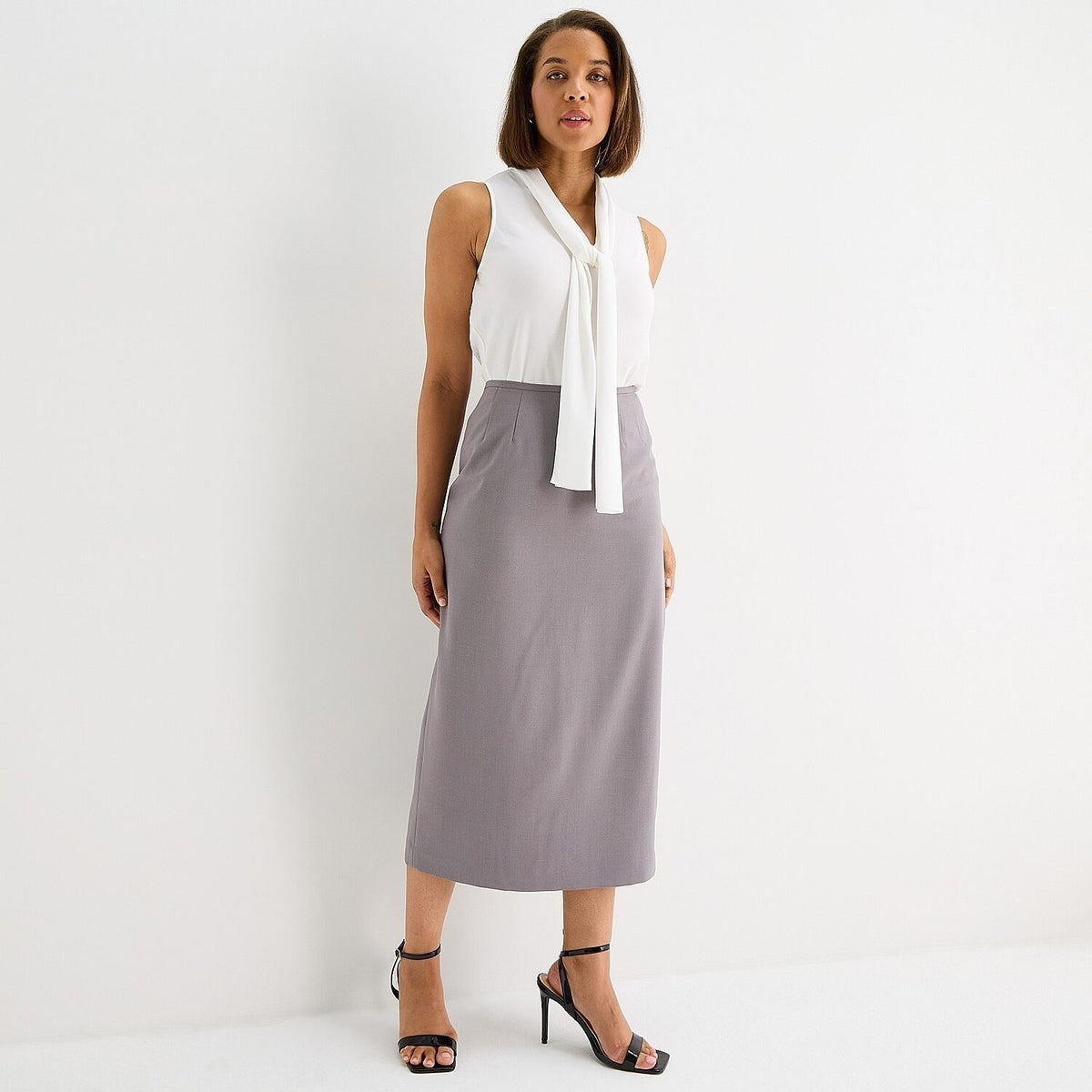 MSRP $54 Black Label by Evan-Picone Womens 8 Granite Long Suit Skirt