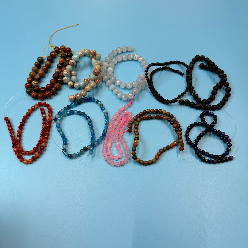 Set of 10 Natural Gemstone Round Beads Strands 15" Sizes 6,8,10 mm 11oz №B26