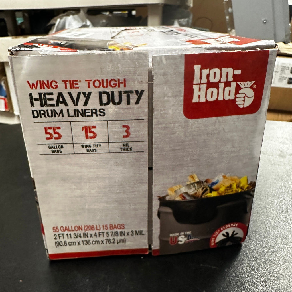 Iron Hold 55 Gallon Heavy Duty Contractor Trash Bags 15 Count 3 Mil Thick, Blac