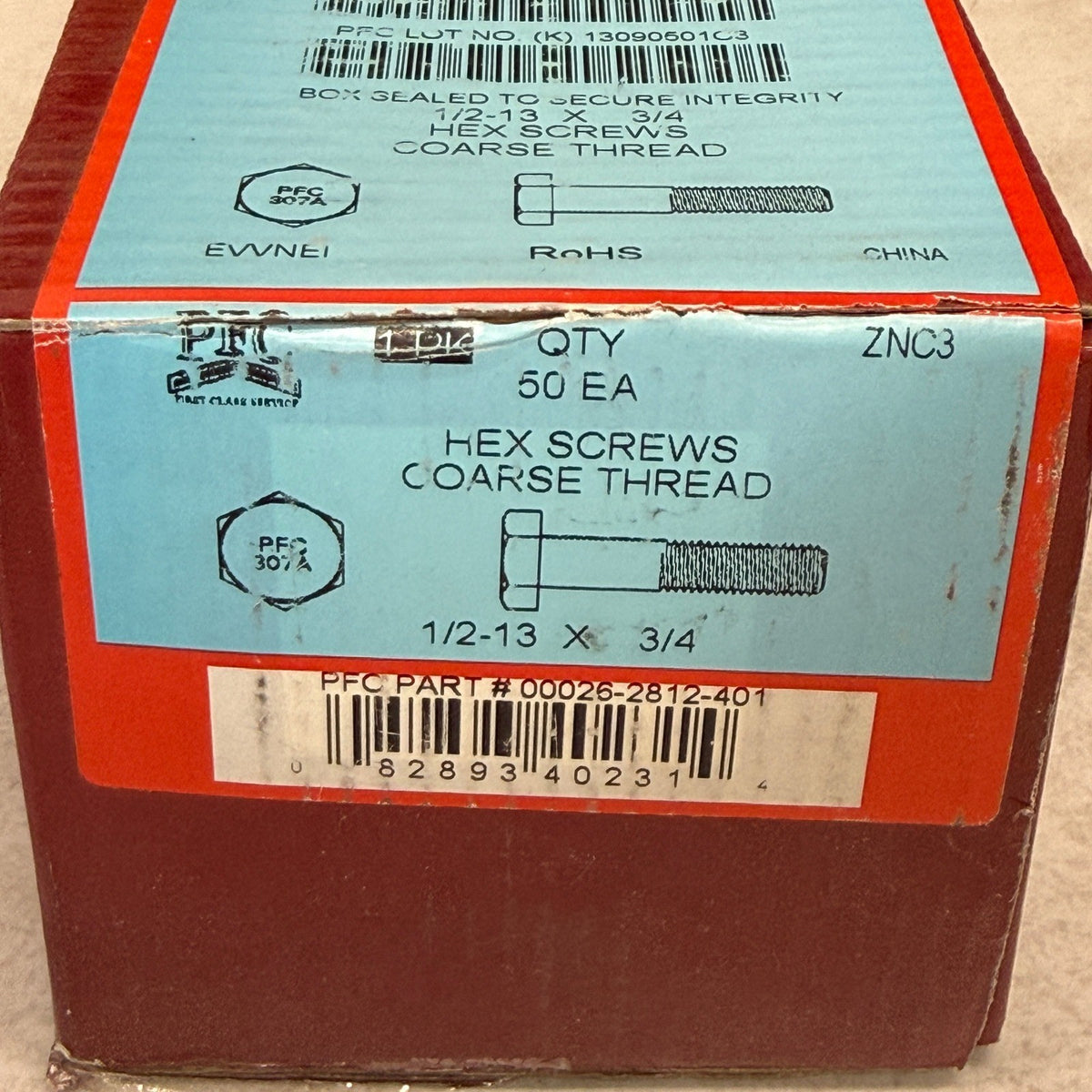 Pack of 50 PFC 1/2-13 x 3/4 Hex Head Cap Screws Bolts A307 Zinc