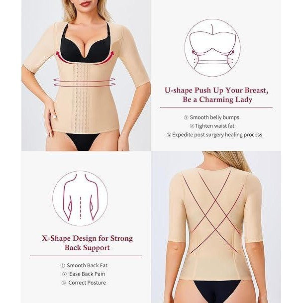 MSRP $37 Gotoly Women's XL Beige Short Sleeve Waist Trainer Corset Tummy Control