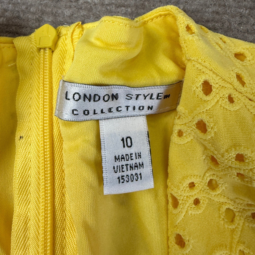 MSRP $89 London Style Women's 10 Snapdragon Yellow Midi Dress V Neck Short