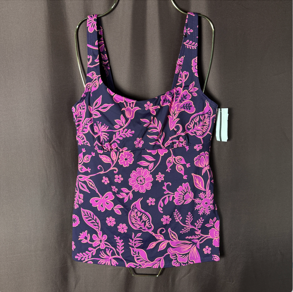 Lands End Womens 4, 2-10 LONG Square Neck Tankini Top Swimsuit Adjustable Straps