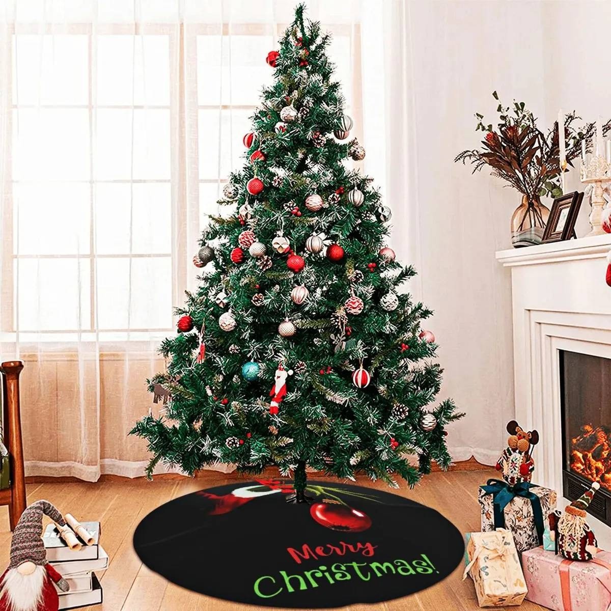 Grinch Stole Xmas 36" Christmas Tree Skirt Black Ornament Tree Mat Holiday Part