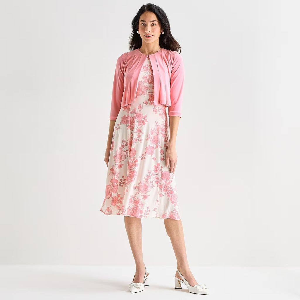 MSRP $84 Danny & Nicole Womens S Rose Ivory Floral 2 Piece Midi Jacket Dress