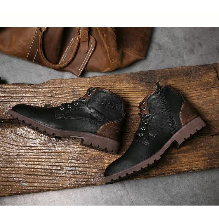 Men's US 15 Black Ankle Boots Lace Up Oxford Faux Leather Motorcycle Boots Com