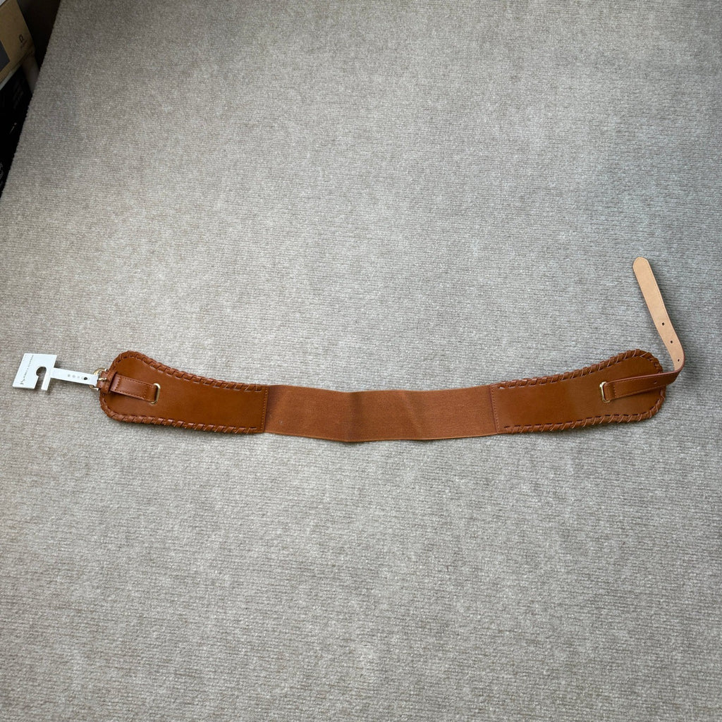 MSRP $34 Jessica Simpson 13JS010001 Women S Cognac Stretch Belt Whipstitch Wide