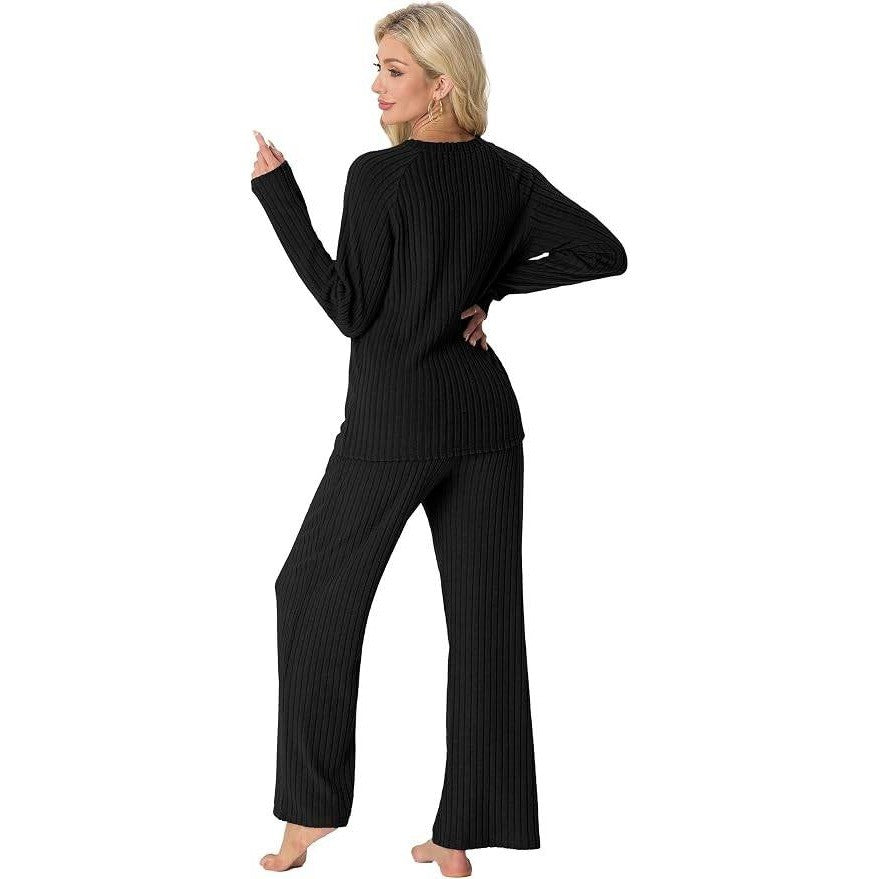 MSRP $26 PrinStory Women's L Black Pajama Set Long Sleeve Lounge Set Two Piece
