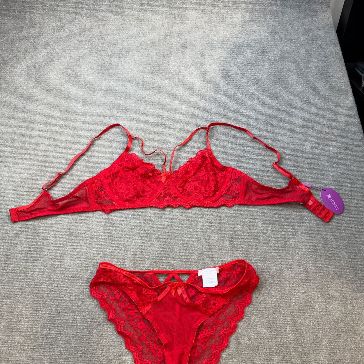 MSRP $22 Avidlove Women's L Red Strappy Lingerie Set Sexy 2 Pc Bra and Panty