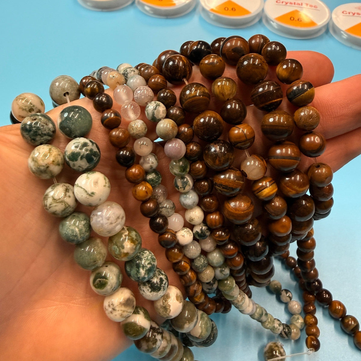 Set of 10 Natural Gemstone Round Beads Strands 15" Sizes 6,8,10 mm №B47