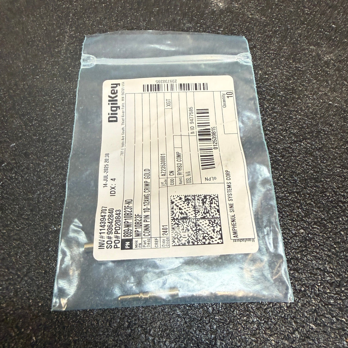 Pack of 5 Amphenol MP10B23F Crimp Machined Pin Contact Gold 10-12 AWG