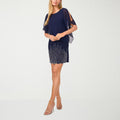NWT MSK Womens S Navy Round Neck 3/4 Sleeve Beaded Sheath Dress