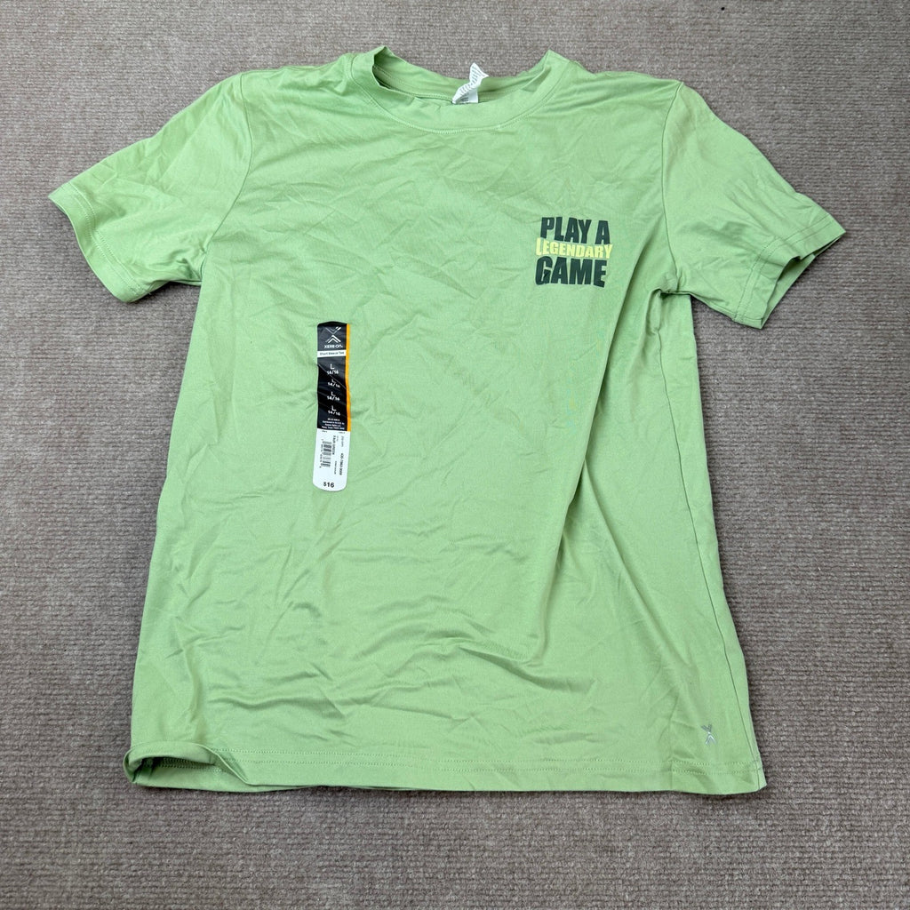 MSRP $16 Xersion Kid Boys L 14/16 Fair Green Short Sleeve Active T-Shirt Crew