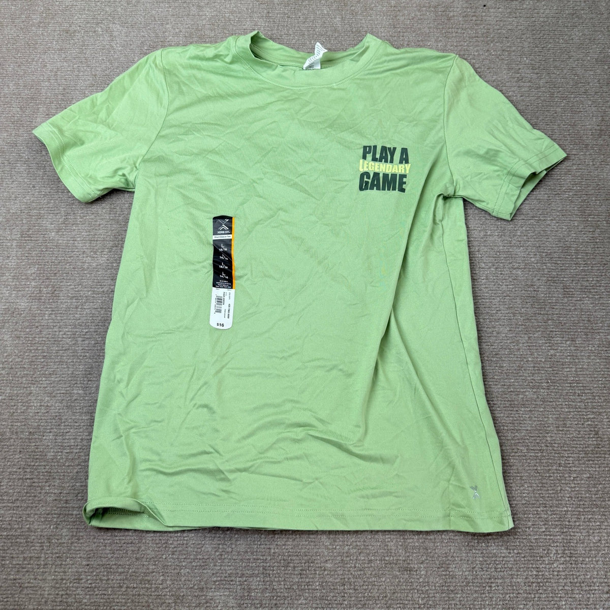 MSRP $16 Xersion Kid Boys L 14/16 Fair Green Short Sleeve Active T-Shirt Crew