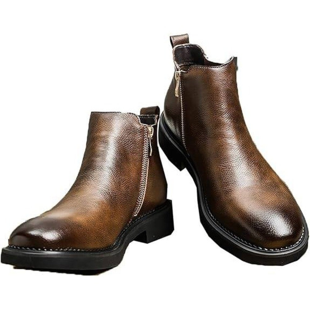 Santimon Men's US 9.5 Brown Leather Double Side Zipper Casual Dress Ankle Boots