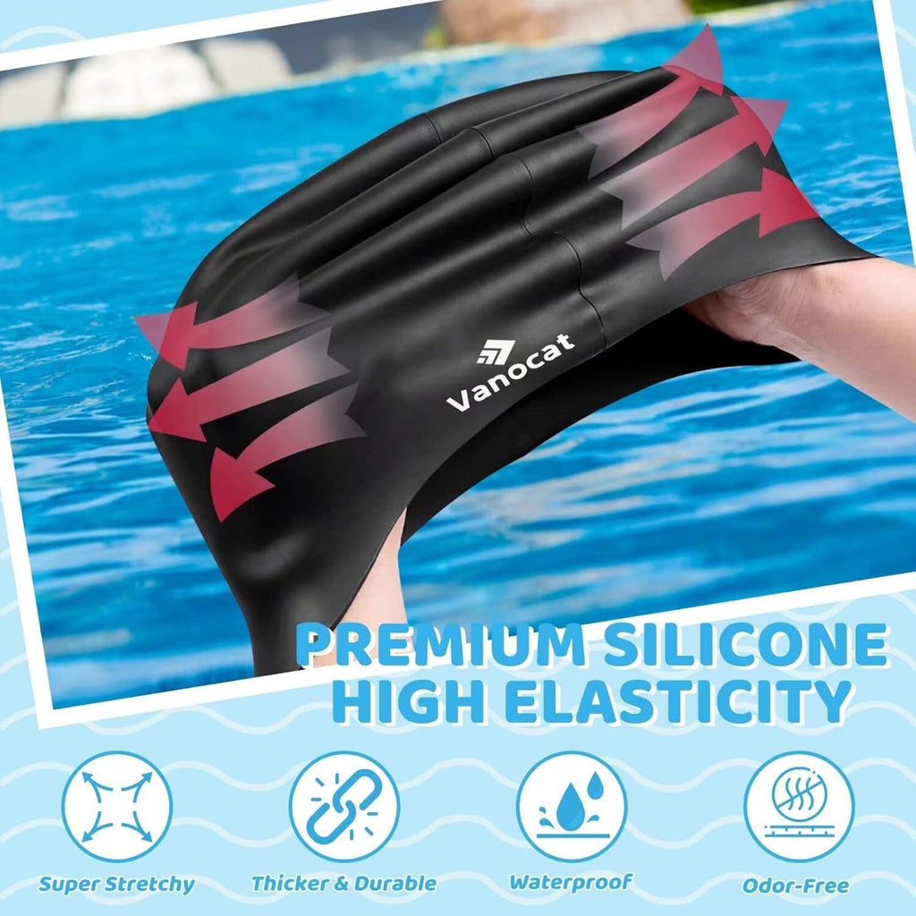 Kids Extra Large Swim Cap for Long Hair, Waterproof Silicone Swimming Caps for