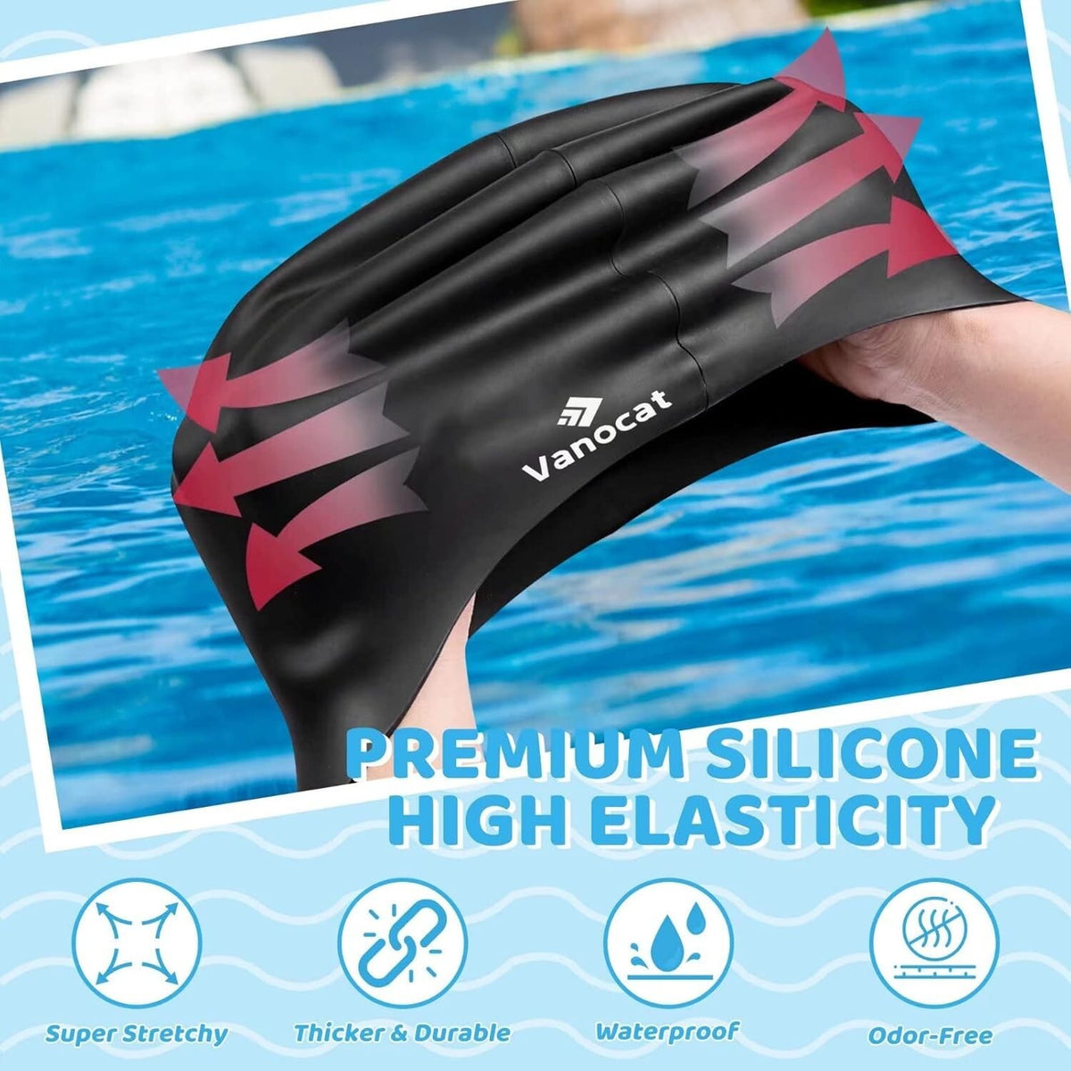 Kids Extra Large Swim Cap for Long Hair, Waterproof Silicone Swimming Caps for