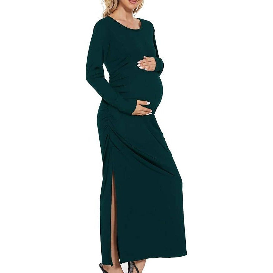 MSRP $43 Smallshow Women's M Split Maternity Dress Long Sleeve Ruched Pregnanc