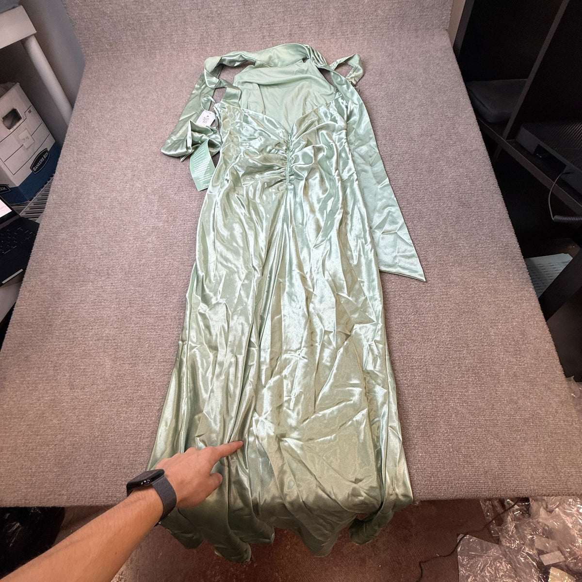 NWT DJ Jaz Womens 8, 10 Sage Halter Neck Sleeveless Satin Evening Gown