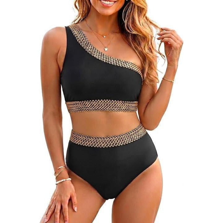 MSRP $36 Tempt Me Womens L Black Two Piece High Waist Bikini Set Swimsuit One