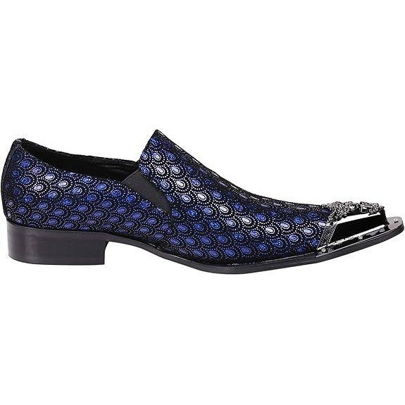 Santimon Men's US 9.5 Black/Blue Leather Metal Tip Western Loafers Dress Shoes