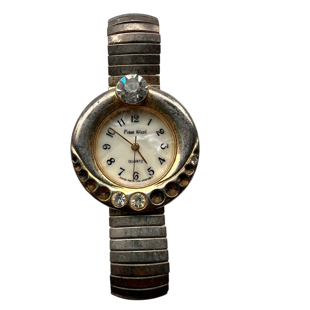 Pierre Nicol Womens Quartz Gold Tone Wrist Watch Rhinestones For Parts/Repair Sw