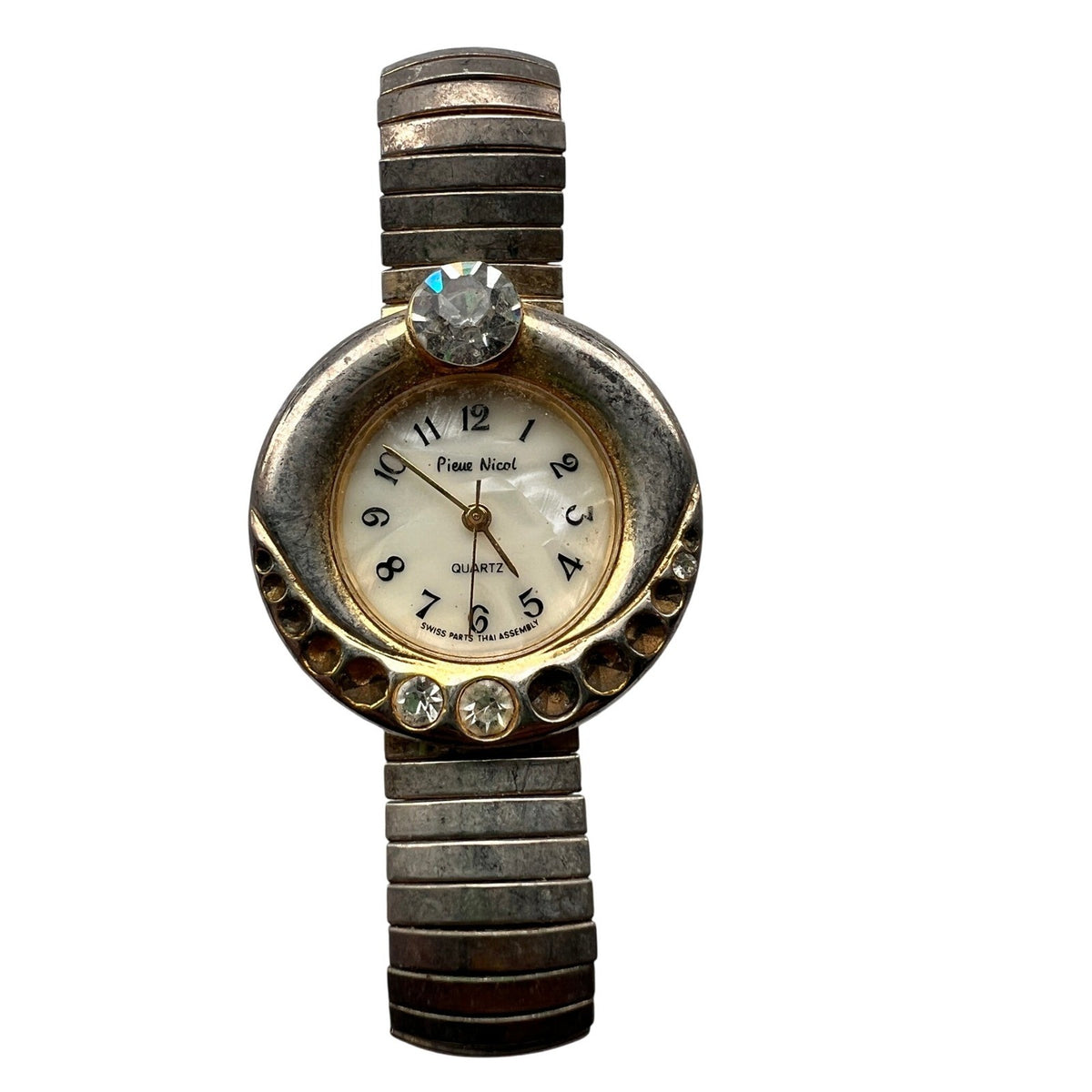 Pierre Nicol Womens Quartz Gold Tone Wrist Watch Rhinestones For Parts/Repair Sw