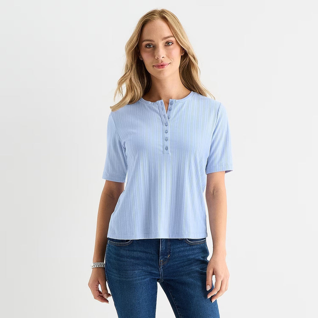 MSRP $38 Liz Claiborne Womens XXL Tall Brunnera Blue Regular Fit Henley Shirt