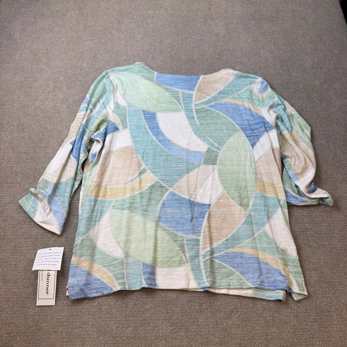 MSRP $59 Alfred Dunner Women's St. Augustine L Stained Glass Print Top Embellis