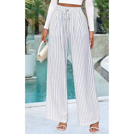 MSRP $38 PRETTYGARDEN Women's M Stripe Blue White Pants Elastic Waist Lightw