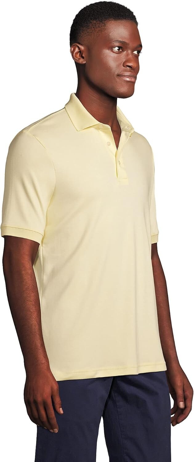 Lands' End Mens Short Sleeve Supima Polo Shirt Golden Candle Light L-2XL Regular