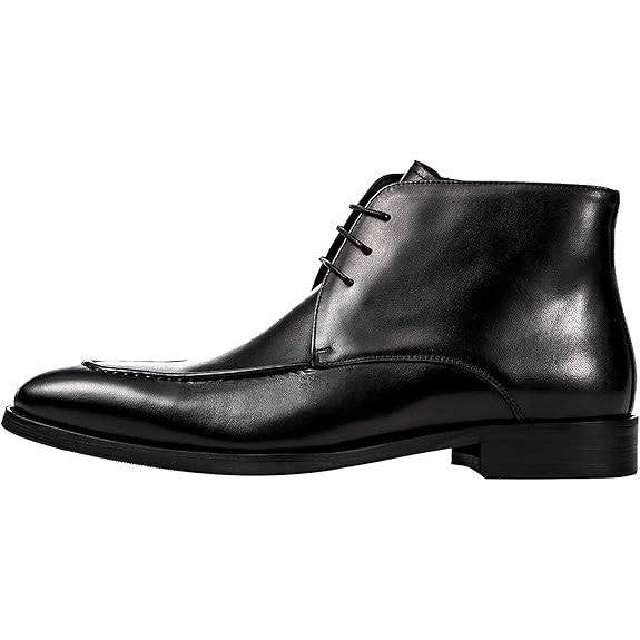 Santimon Men's US 6 Black Leather Casual Lace Up Side Zip Ankle Dress Boots