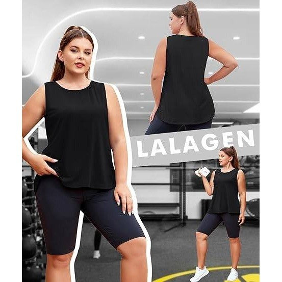 NWT Lalagen Women's XXL Black Plus Size Workout Tank Tops Sleeveless Summer