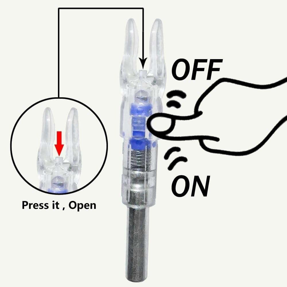 Set of 12 LED Green Blue Lighted Nocks for Arrows 0.233"/5.91mm On/Off Switch