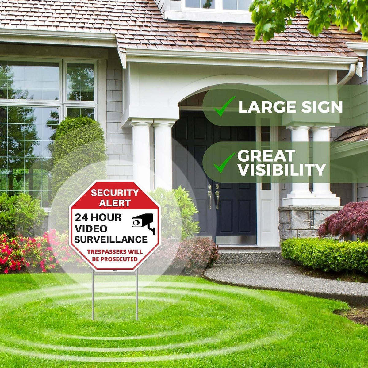Pack of 2 Venicor 12"x12" 24 Hour Video Surveillance Sign with Stakes Sign