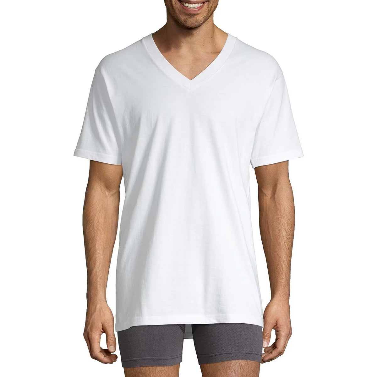 Pack of 8 Stafford Heavyweight Mens XL-XT White Short Sleeve V Neck T-Shirt Ext