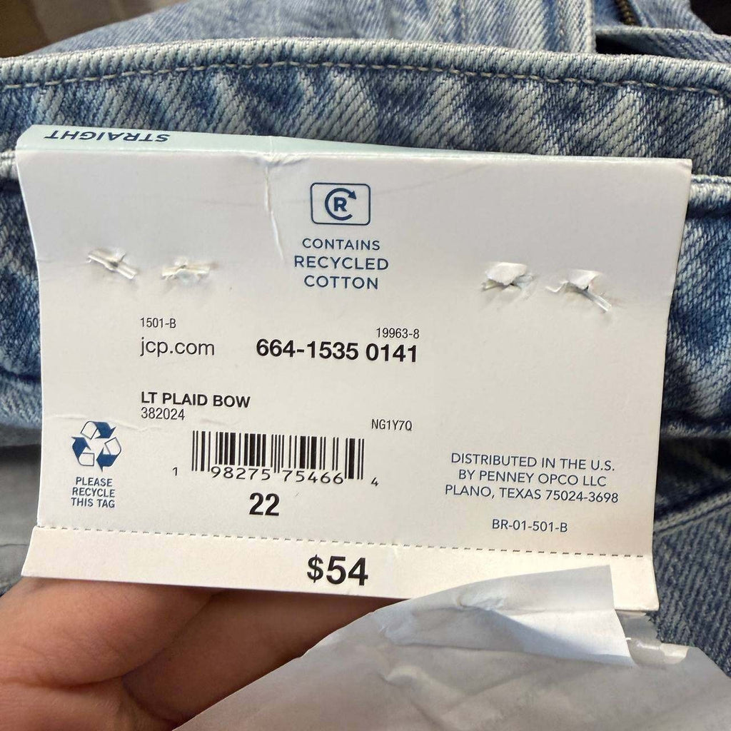 MSRP $54 Arizona Jean Co Womens 22 Light Plaid Bow Super Low Rise Jeans Straight