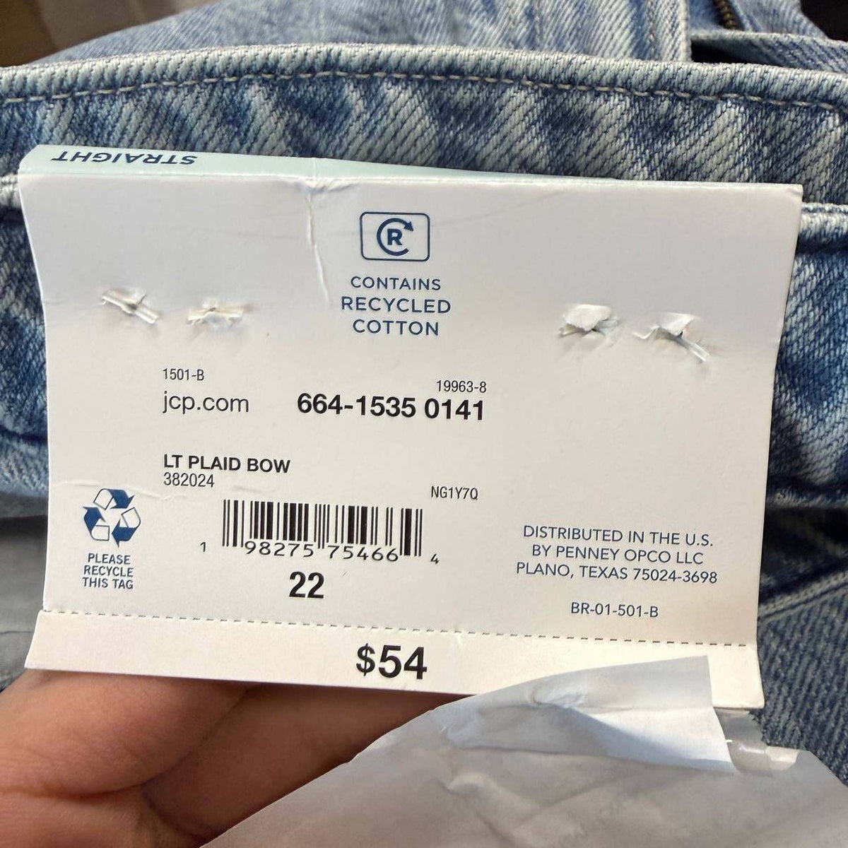 MSRP $54 Arizona Jean Co Womens 22 Light Plaid Bow Super Low Rise Jeans Straight