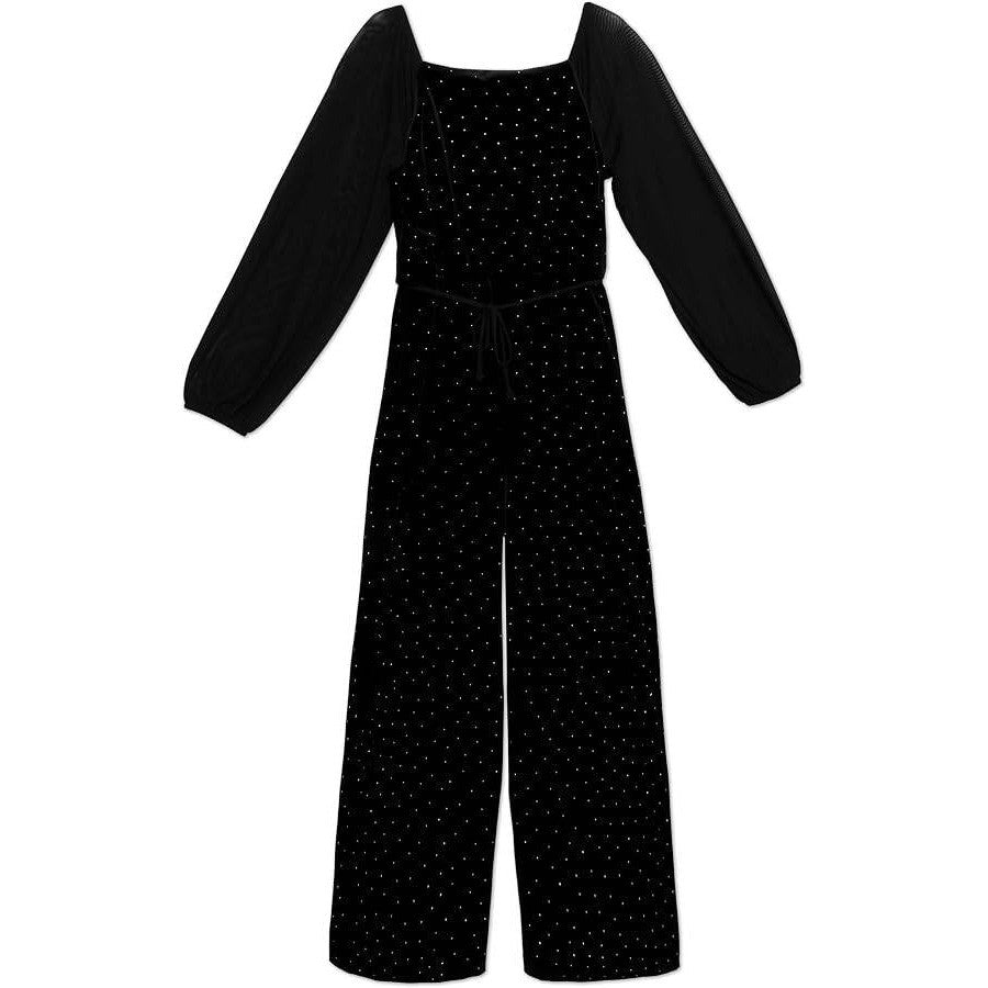 MSRP $74 Speechless Girls' 8 Black Velvet Pearl-Embellished Jumpsuit Long She