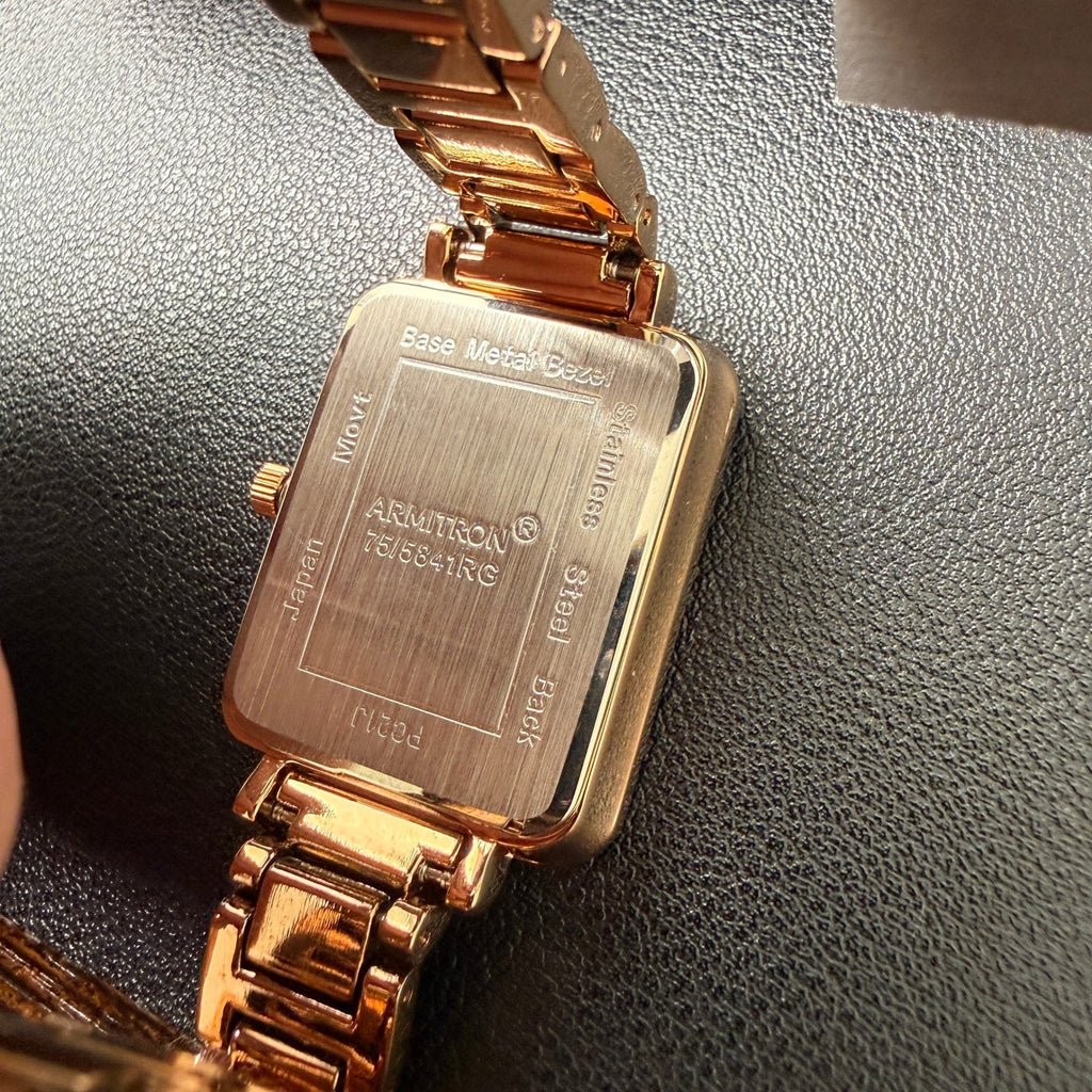 MSRP $55 Armitron Women's 75/5841RG Rose Gold Crystal Accented Bracelet Watch