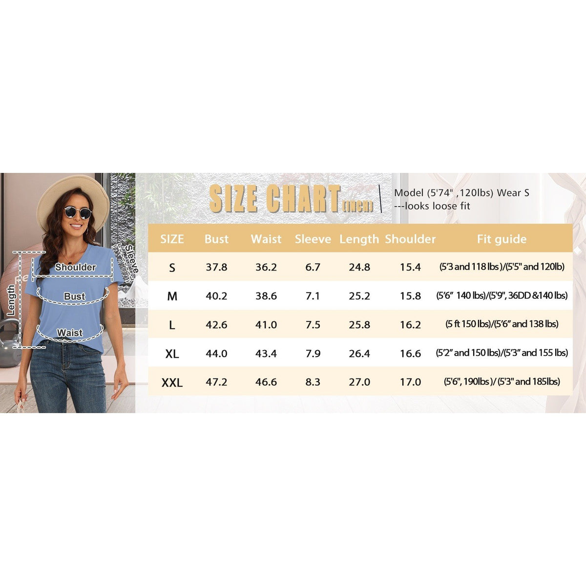 KevaMolly Women's XXL White V Neck T-Shirt UPF 50+ Short Sleeve Loose Summer
