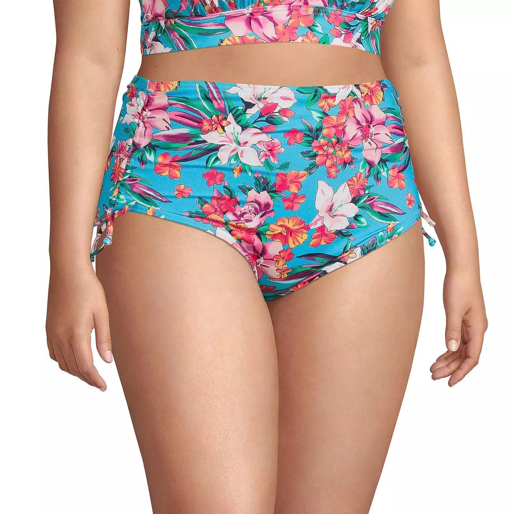 Lands' End Women's XS UPF 50 Adjustable High-Waist Bikini Bottoms Turquoise Lily