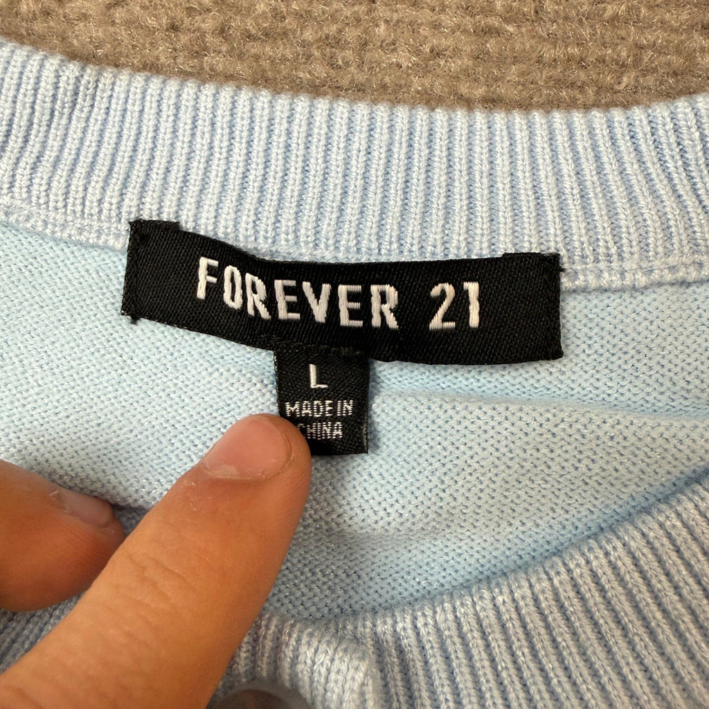 MSRP $34 Forever 21 Womens L Blue Jewel Neck Button Juniors Cardigan Long Sleev