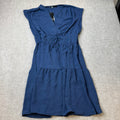 NWT Be by CHETTA B Womens L Navy V Neck Sleeveless Tiered Mini Dress