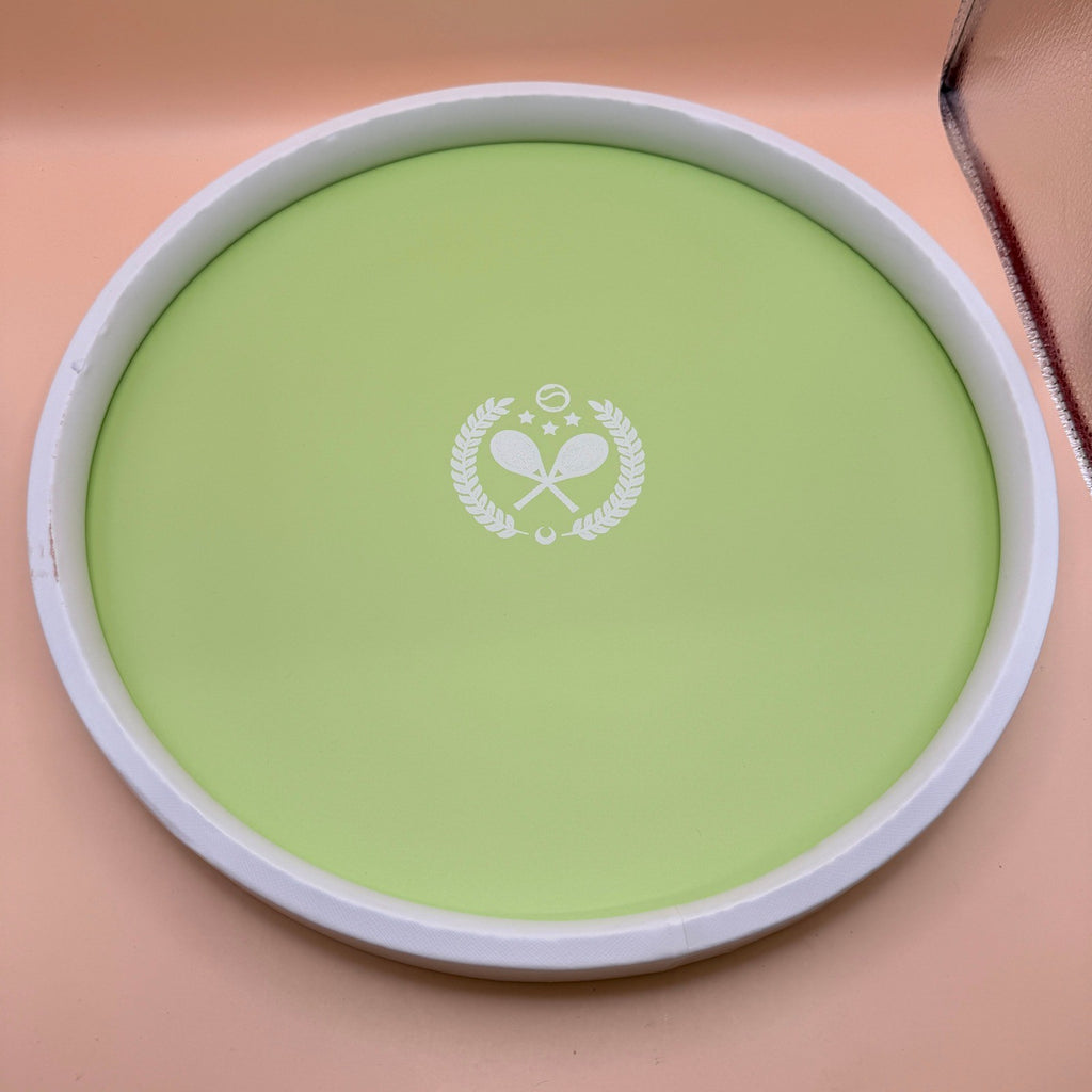 Kraftware 14" Round Tennis Light Green Leatherette Serving Tray, W/ SPOT
