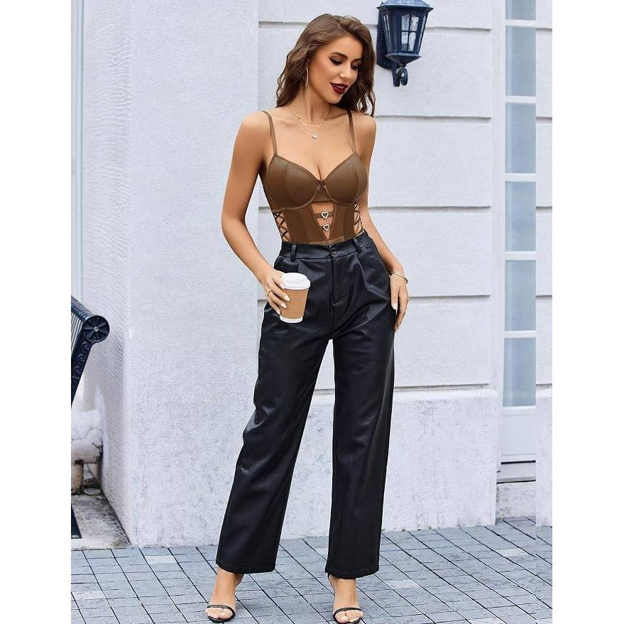 MSRP $19 Avidlove Womens XXL Sexy Lingerie Leather Teddy Mesh One Piece Body